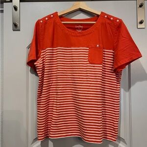 Coral Bay Orange & White Striped Short Sleeve pocket Tee. GUC!